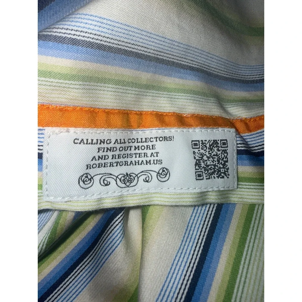 Robert Graham‎ Button Down Shirt Mens 2XL Blue Green Striped Classic Fit EUC